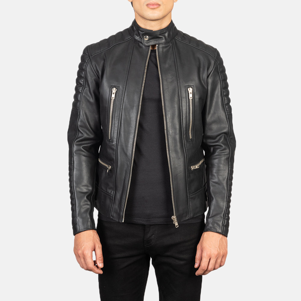 Men's Damian Grey Suede Biker Jacket in Grey Sheepskin Suede - Vista frontale e linea su misura | Acquista online