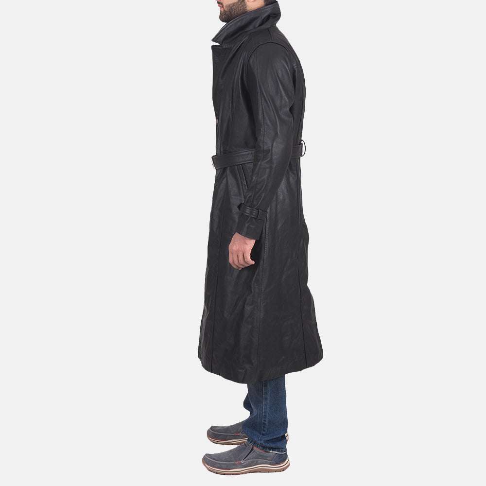 Men's Daniel Nero Trench in Pelle da Uomo - Lateral Side Profile View Showing Sleeve Cut &amp; Athletic Taper Fit