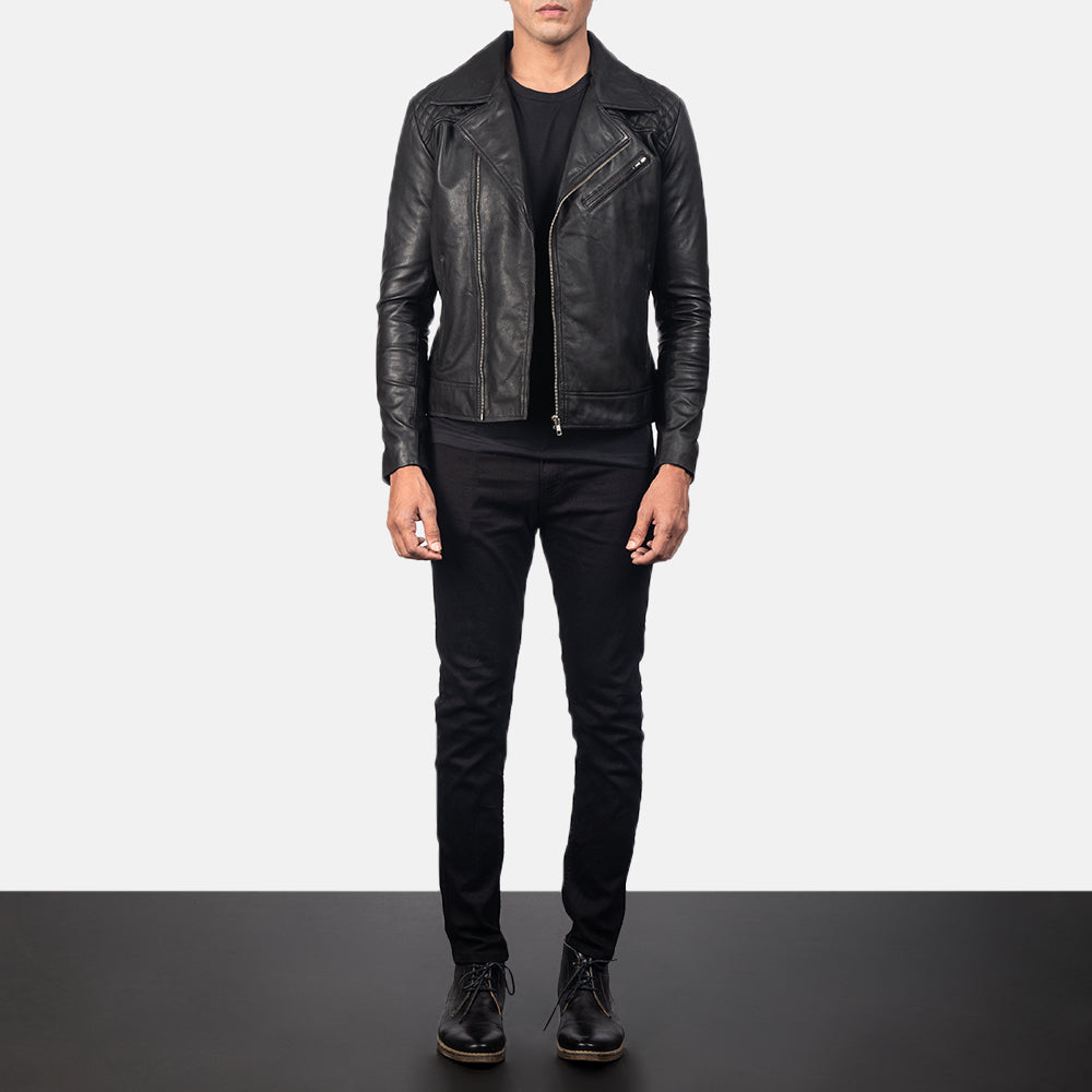 
Dettaglio ravvicinato of Notch & Zipper Hardware on Danny Quilted Brown Leather Biker Jacket