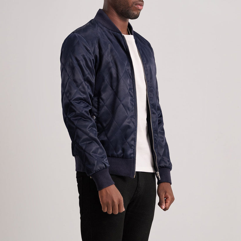 Danson Trapuntato Blu Varsity Giacca in Pelle da Uomo