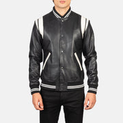 Dettaglio ravvicinato of Varsity &amp; Snap Buttons Hardware on Men's Dantee Nero Leather Varsity Giacca in Pelle da Uomo
