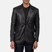 Men's Daron Nero Blazer in Pelle in Pelle da Uomo in Black Sheepskin Leather - Vista frontale e linea su misura | Acquista online
