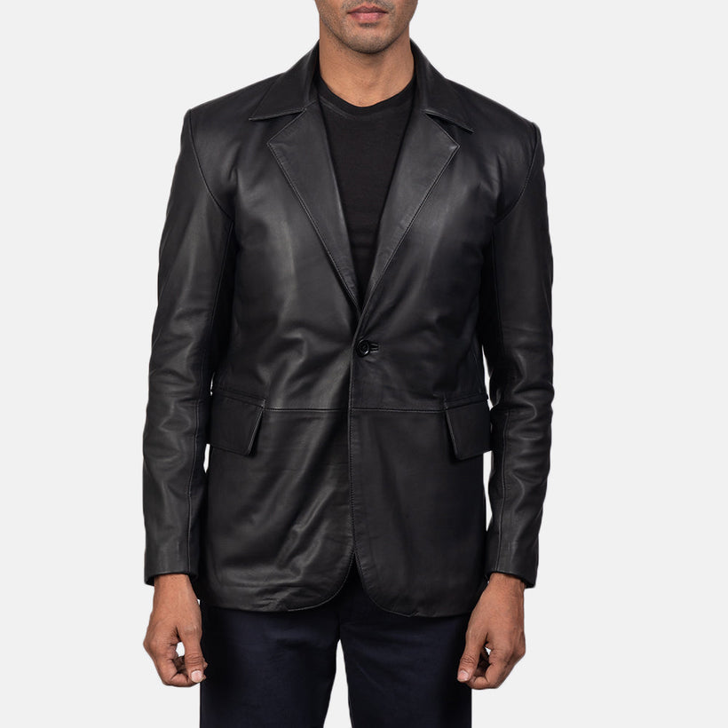 Daron Nero Blazer in Pelle in Pelle da Uomo