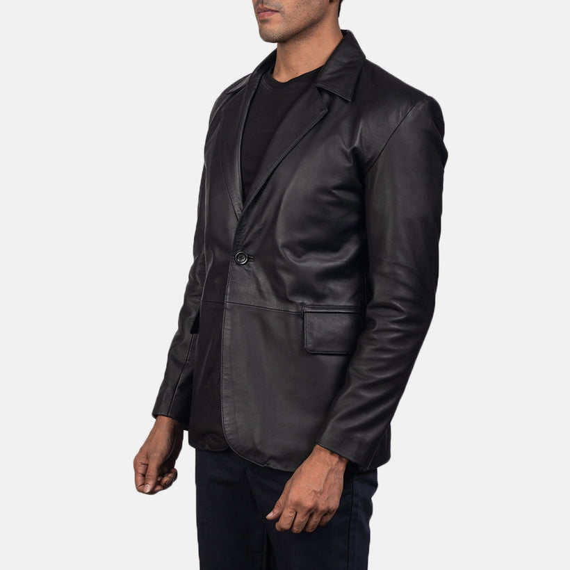 Daron Nero Blazer in Pelle in Pelle da Uomo