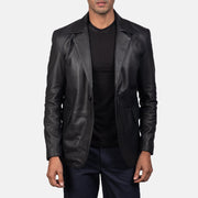 Dettaglio ravvicinato of Notch &amp; Button Hardware on Men's Daron Nero Blazer in Pelle in Pelle da Uomo