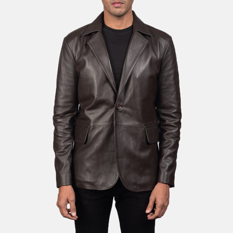 Daron Marrone Blazer in Pelle in Pelle da Uomo