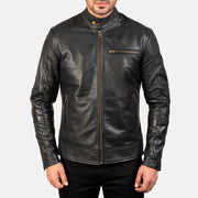 Dettaglio ravvicinato of Band with snap button &amp; Zipper Hardware on Dean Nero Giacca Biker in Pelle da Uomo