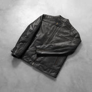 Zipper &amp; Hem Craftsmanship Construction Detail on Dean Nero Giacca Biker in Pelle da Uomo