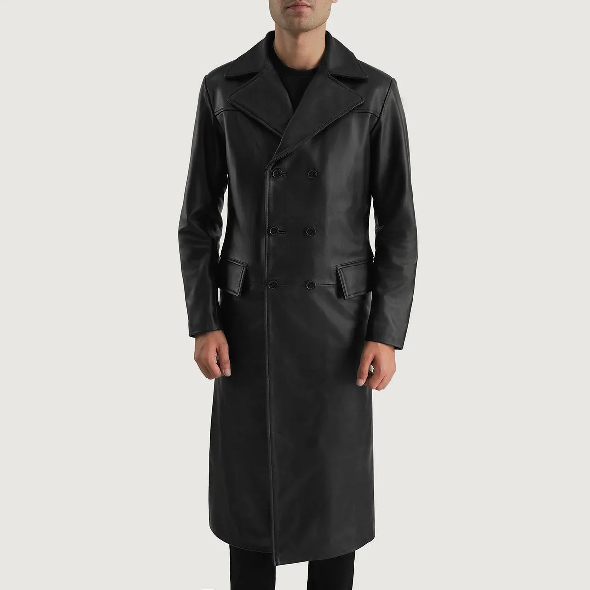 
Dettaglio ravvicinato of Notch & Button Hardware on Delmar Black Leather Double Breasted Coat