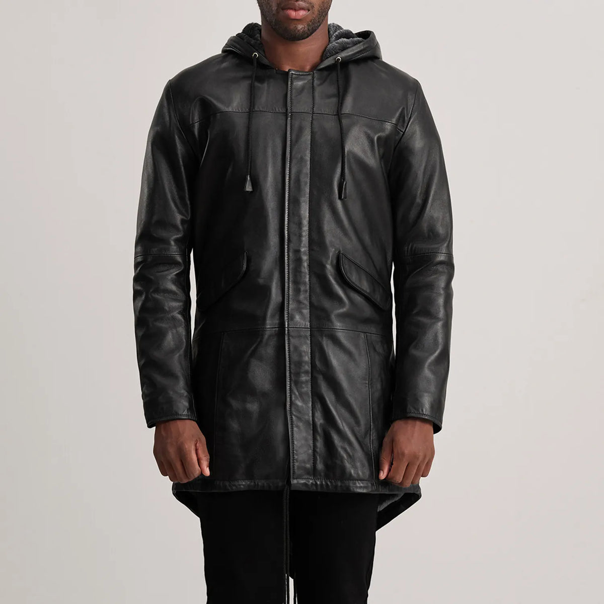 Dettaglio ravvicinato of Hooded &amp; Zipper with Placket Hardware on Delvin Tan Leather Parka