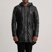Dettaglio ravvicinato of Hooded &amp; Zipper with Placket Hardware on Delvin Tan Leather Parka