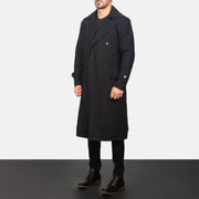 
Black Synthetic Wool Trench Coat - Vista posteriore con spalle definite e orlo pulito