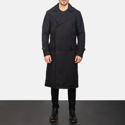 
Dettaglio ravvicinato of Notch & Button Hardware on Detective Nero Wool Cappotto in Pelle da Uomo