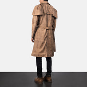 Men's Deux Marrone Leather Duster da Uomo - Lateral Side Profile View Showing Sleeve Cut &amp; Athletic Taper Fit