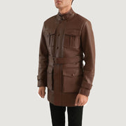 Brown Cowhide leather Jacket - Vista posteriore Showing Tailored Shoulder Fit &amp; Clean Hemline