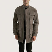 Dolf Grigio Giacca Scamosciata da Uomo in Grey Cowhide Suede - Vista frontale e linea su misura | Acquista online