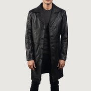 Men's Don Long Nero Cappotto in Pelle da Uomo in Black Cowhide Leather - Vista frontale e linea su misura | Acquista online