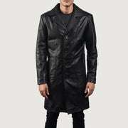 Men's Don Long Nero Cappotto in Pelle da Uomo - Lateral Side Profile View Showing Sleeve Cut &amp; Athletic Taper Fit