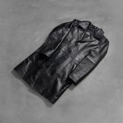 Styled Fit Perspective of Men's Don Long Nero Cappotto in Pelle da Uomo on Model - Natural Daylight Drape