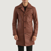 Dettaglio ravvicinato of Notch &amp; Button Hardware on Don Long Marrone Cappotto in Pelle da Uomo