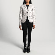 
Dettaglio ravvicinato of Notch & Button Hardware on Donna Blake Bianco Blazer in Pelle in Pelle da Donna