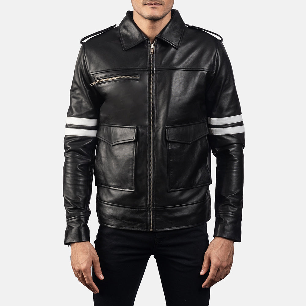 Dragonhide Nero Giacca in Pelle da Uomo in Black Sheepskin Leather - Vista frontale e linea su misura | Acquista online