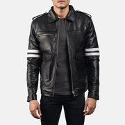 Dragonhide Nero Giacca in Pelle da Uomo - Lateral Side Profile View Showing Sleeve Cut &amp; Athletic Taper Fit