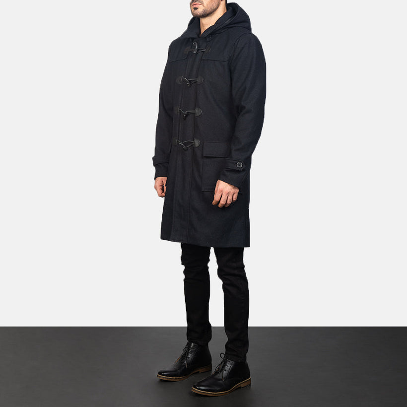 Drake Nero Wool Hooded Duffle Cappotto in Pelle da Uomo