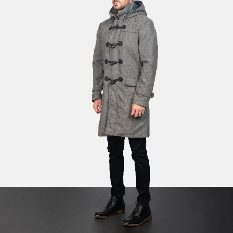 Drake Grigio Wool Hooded Duffle Cappotto in Pelle da Uomo