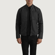 Elliot Nero Lightweight Giacca in Pelle da Uomo in Black Full-Grain Leather - Vista frontale e linea su misura | Acquista online