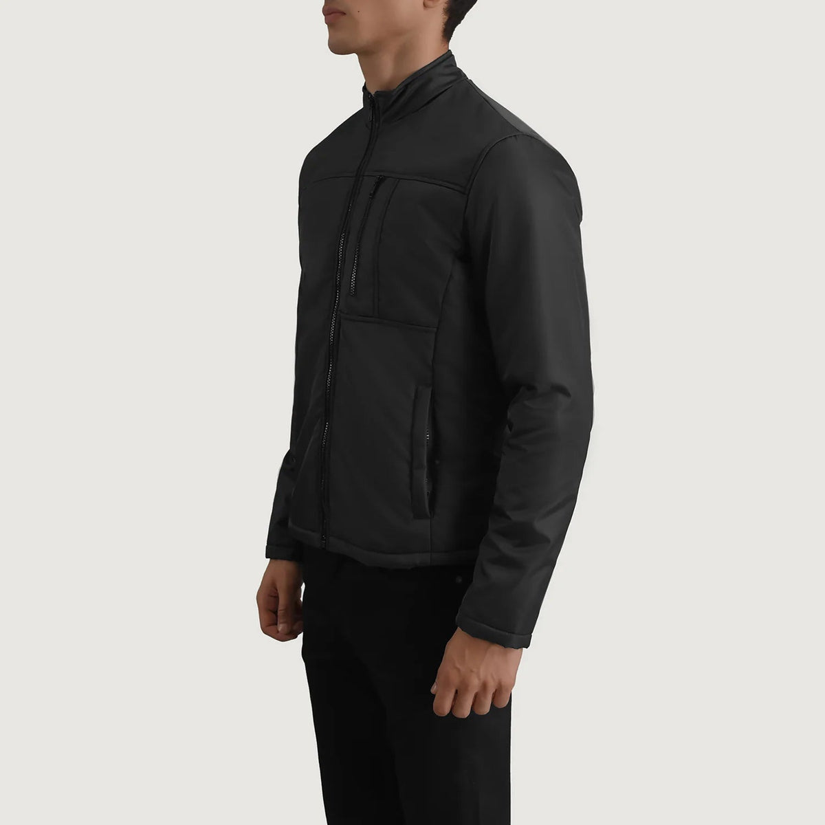 Black Full-Grain Leather Winter Jacket - Vista posteriore Showing Tailored Shoulder Fit &amp; Clean Hemline