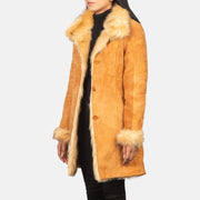 
Distressed Beige Goatskin Suede Leather Coat - Vista posteriore con spalle definite e orlo pulito