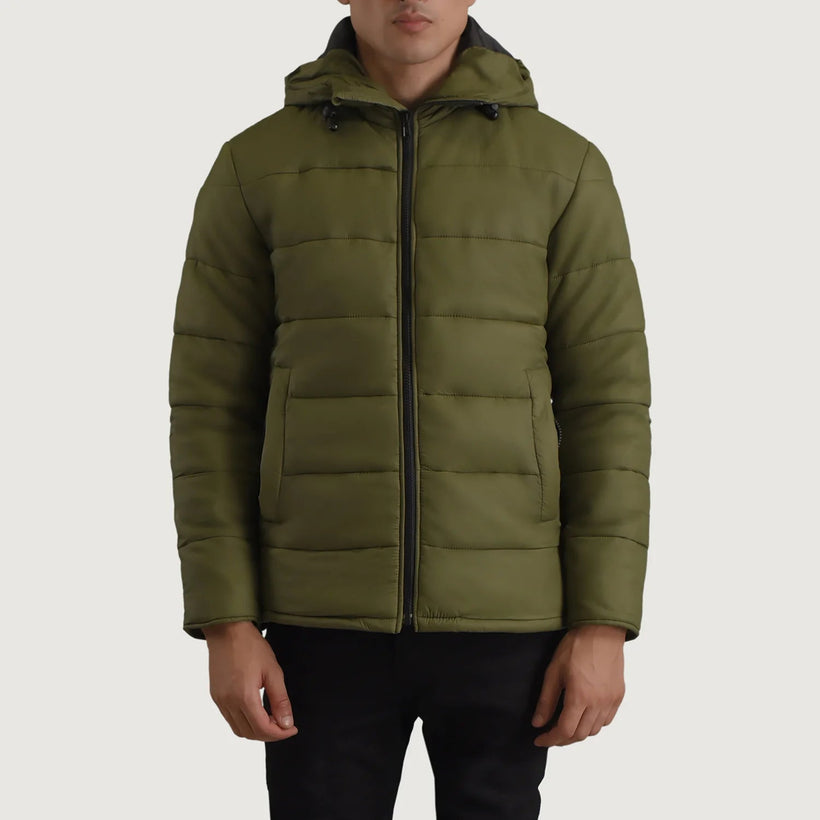 Erico Verde Hooded Puffer Giacca in Pelle da Uomo