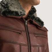 Men's Evan Hart Fur Marrone Giacca in Pelle da Uomo - Lateral Side Profile View Showing Sleeve Cut &amp; Athletic Taper Fit