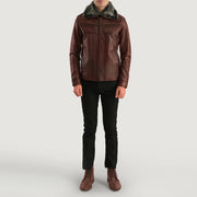 Dettaglio ravvicinato of Shirt &amp; Zipper Hardware on Men's Evan Hart Fur Marrone Giacca in Pelle da Uomo