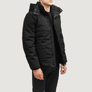 Black Full-Grain Leather Hooded Jacket - Vista posteriore Showing Tailored Shoulder Fit &amp; Clean Hemline