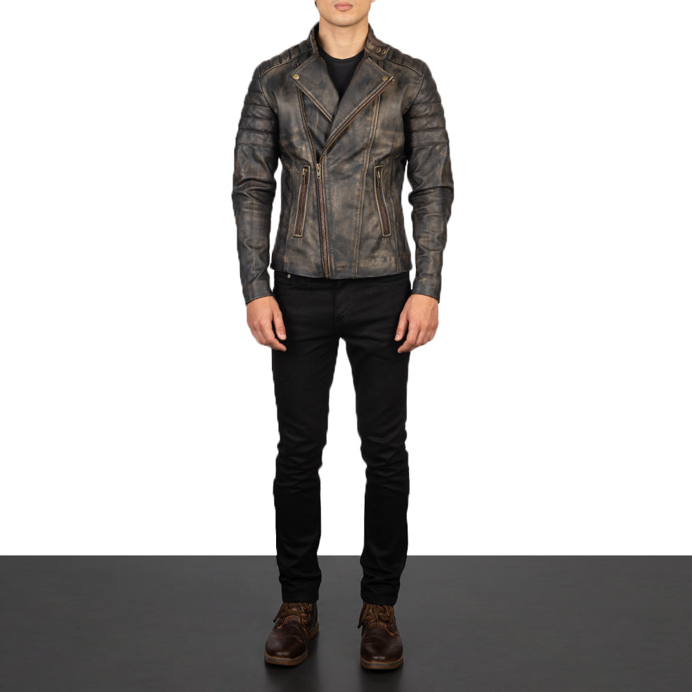 Faisor Mocha Giacca Biker in Pelle da Uomo – Vista prodotto alternativa 3