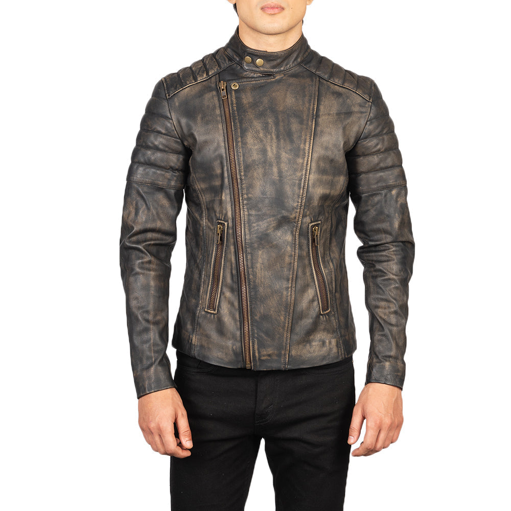Faisor Mocha Giacca Biker in Pelle da Uomo – Vista prodotto alternativa 4