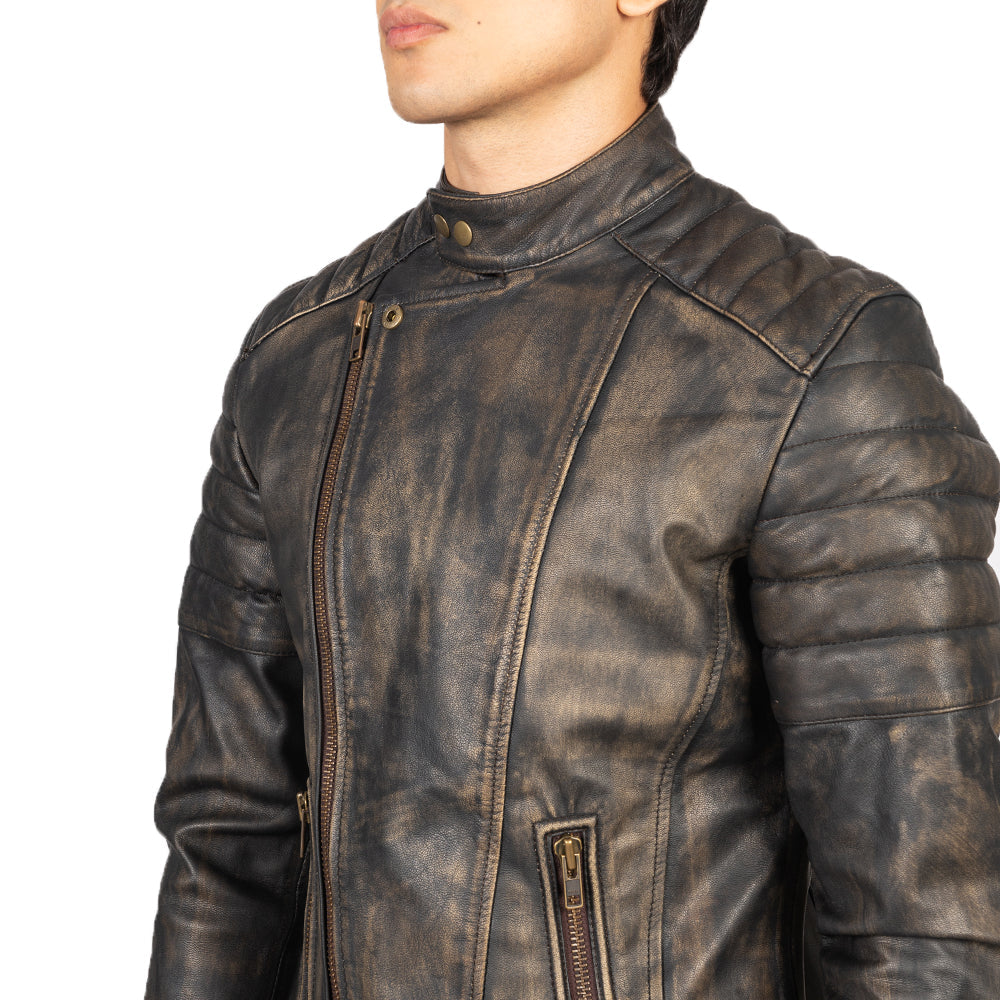 Faisor Mocha Giacca Biker in Pelle da Uomo – Vista prodotto alternativa 6