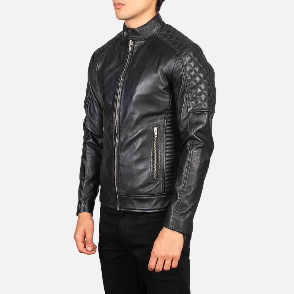 Brown Goatskin Suede Biker Jacket - Vista posteriore Showing Tailored Shoulder Fit &amp; Clean Hemline