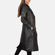 
Black Sheepskin Leather Trench Coat - Vista posteriore con spalle definite e orlo pulito