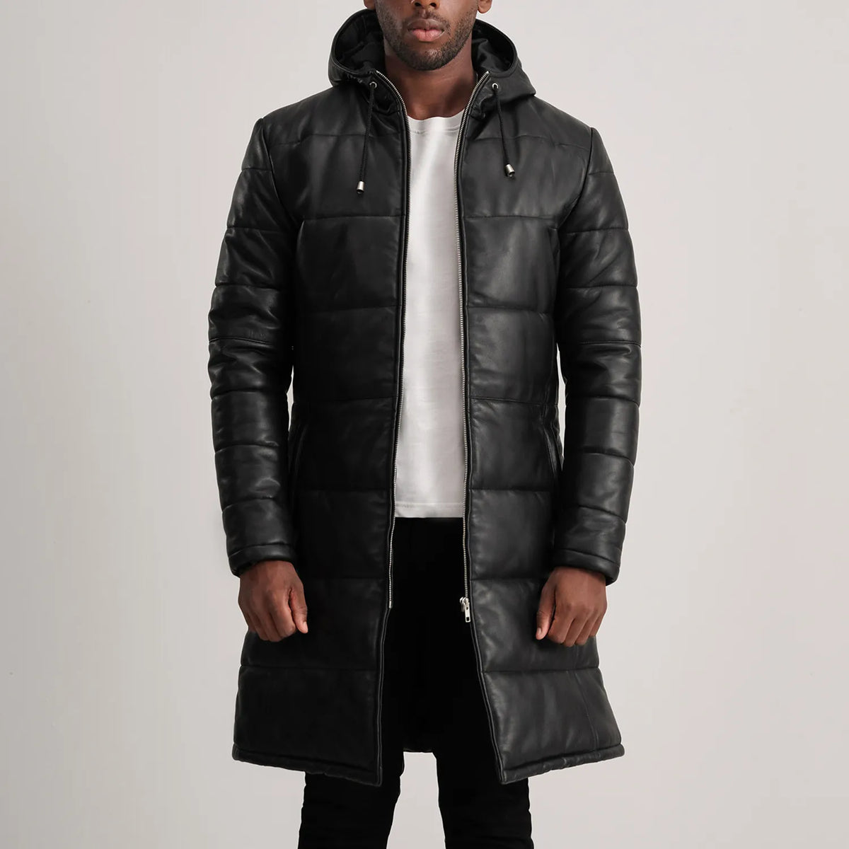 
Floyd Tan Hooded Leather Puffer Coat in Tan Brown Sheepskin Leather - Vista frontale e silhouette sartoriale | Acquista online