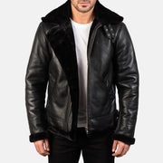 
Roll-back Cuffs & Hem Craftsmanship Construction Detail on Francis B-3 Black Leather Bomber Jacket