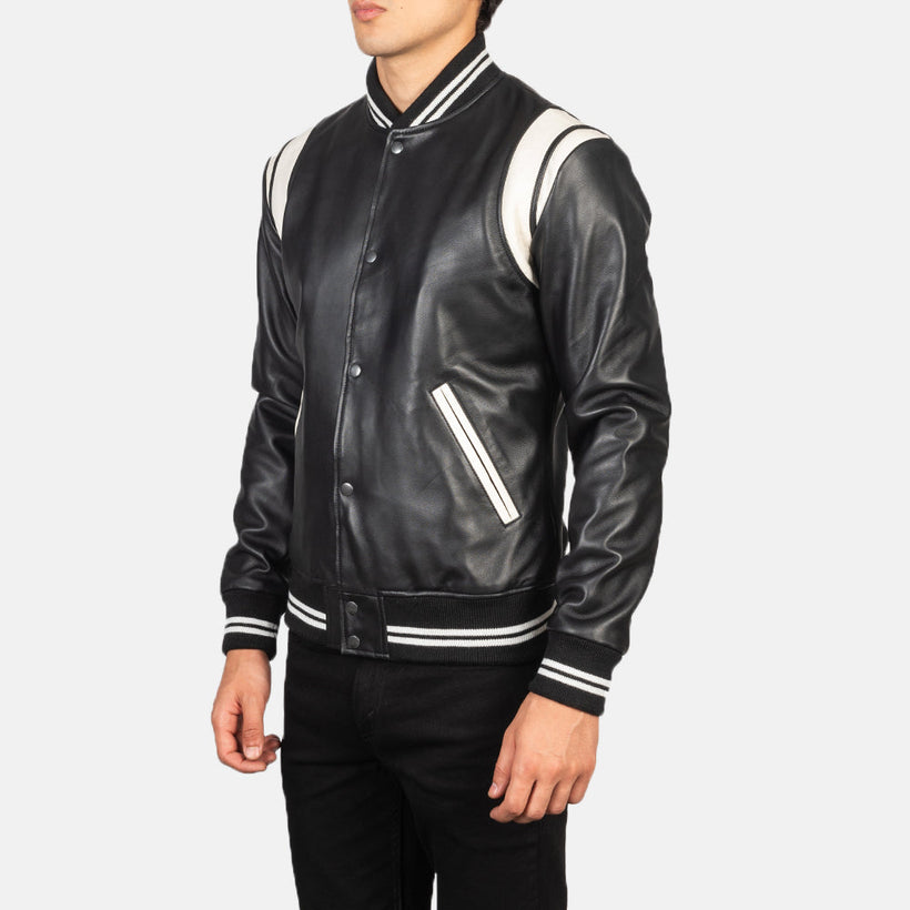 [FS] Dantee Nero Leather Varsity Giacca in Pelle da Uomo
