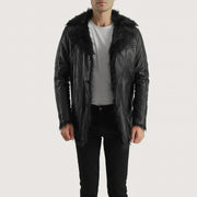 Men's Furcliff Nero Cappotto in Pelle da Uomo - Lateral Side Profile View Showing Sleeve Cut &amp; Athletic Taper Fit