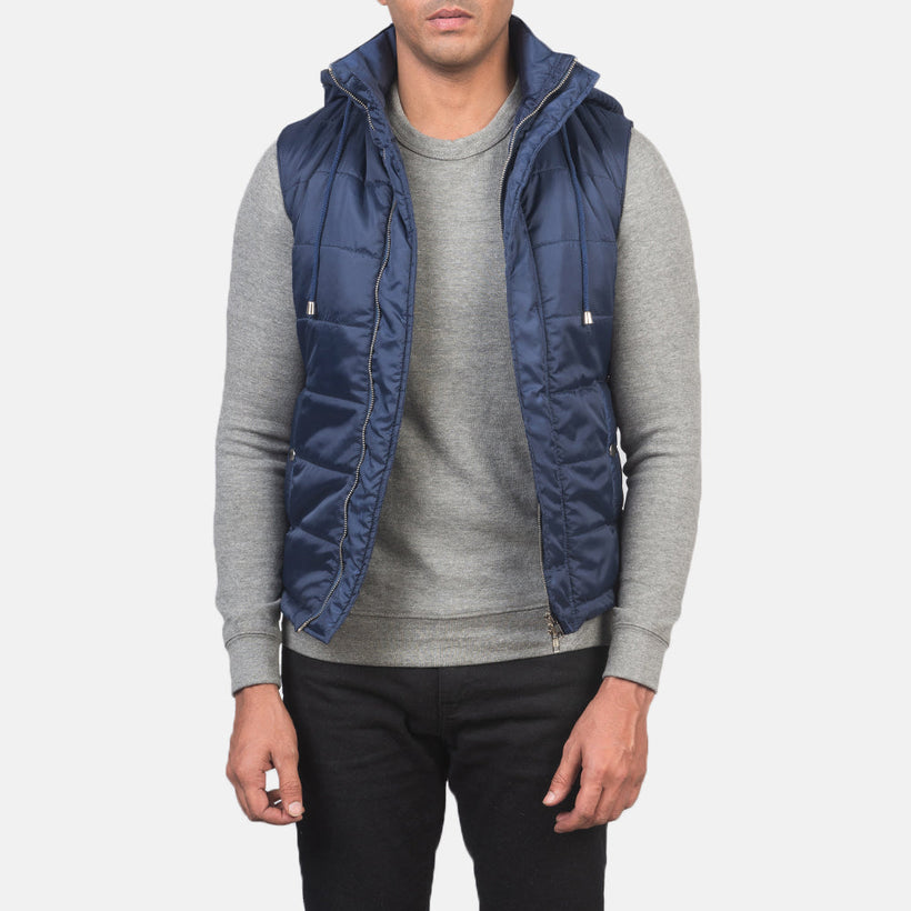 Fuston Blu Gilet imbottito con cappuccio da Uomo