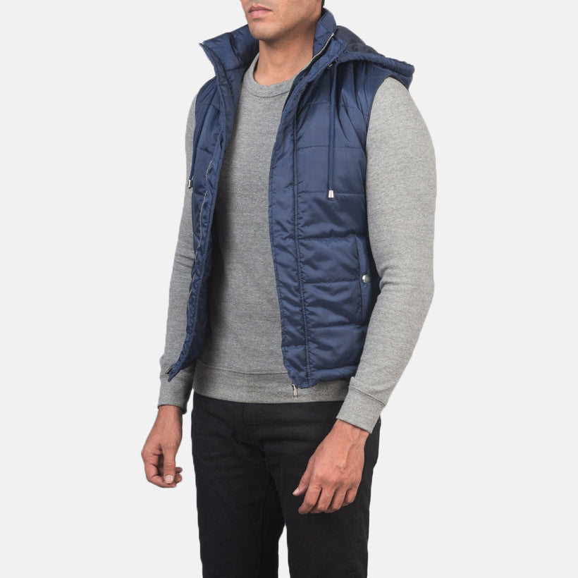 Fuston Blu Gilet imbottito con cappuccio da Uomo