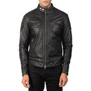 Close-Up Detail of Band with snap buttons & Zipper Hardware on Men's Gatsby Quilted Black Leather Biker Jacket