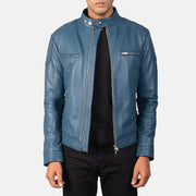 
Gatsby Quilted Blue Leather Biker Jacket in Blue Sheepskin Leather - Vista frontale e silhouette sartoriale | Acquista online