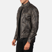 Distressed Brown Goatskin Leather Biker Jacket - Vista posteriore Showing Tailored Shoulder Fit &amp; Clean Hemline